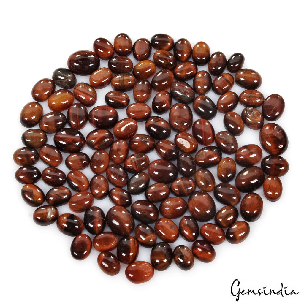 170 Ct/100 Pc Natural Untreated Red Tiger Eye Oval Cab Loose Gem Lot For Jewelry