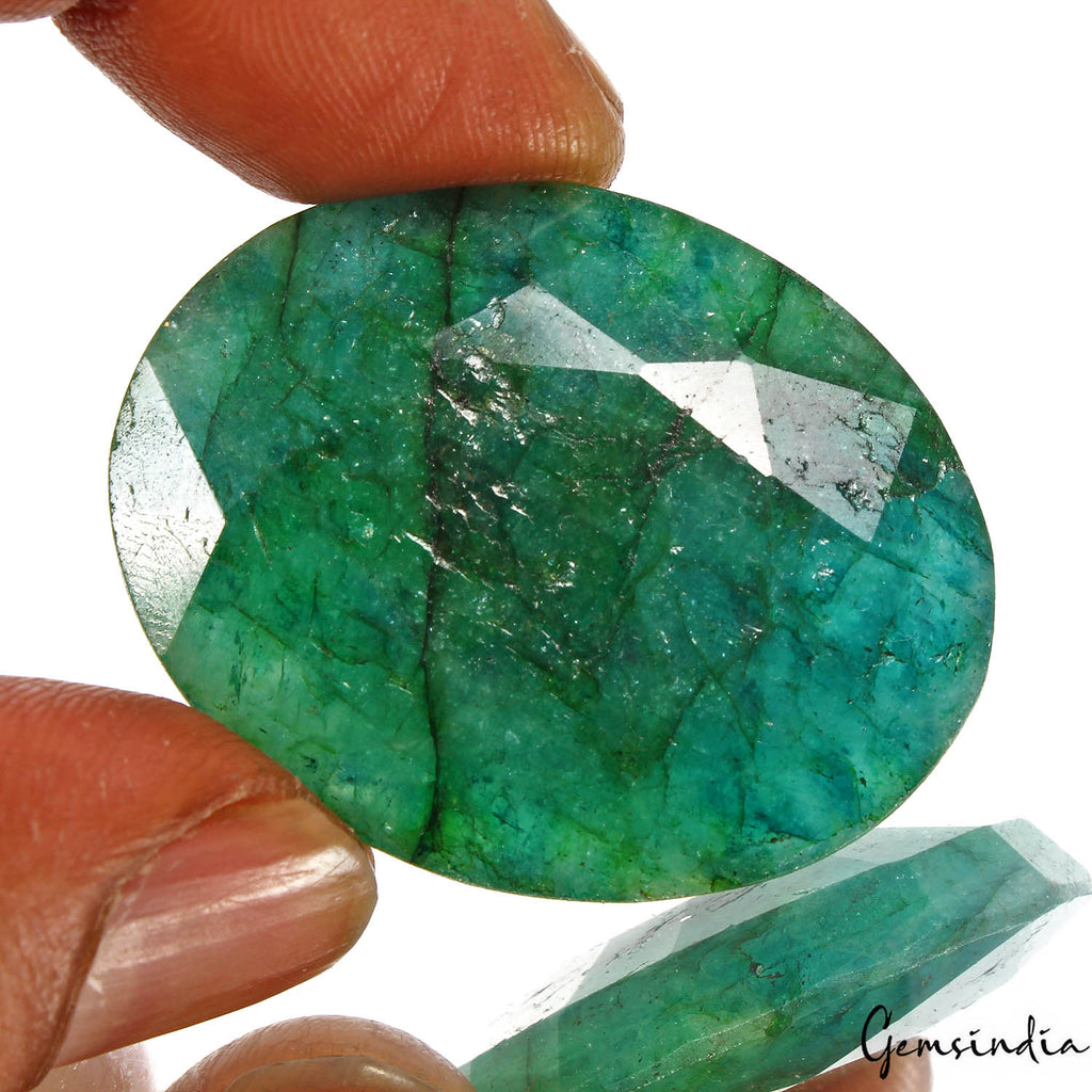 Emerald Loose Gemstone, Color Enhanced, Green — 39 x 30 x 10mm, 93.20 Ct, Zambia