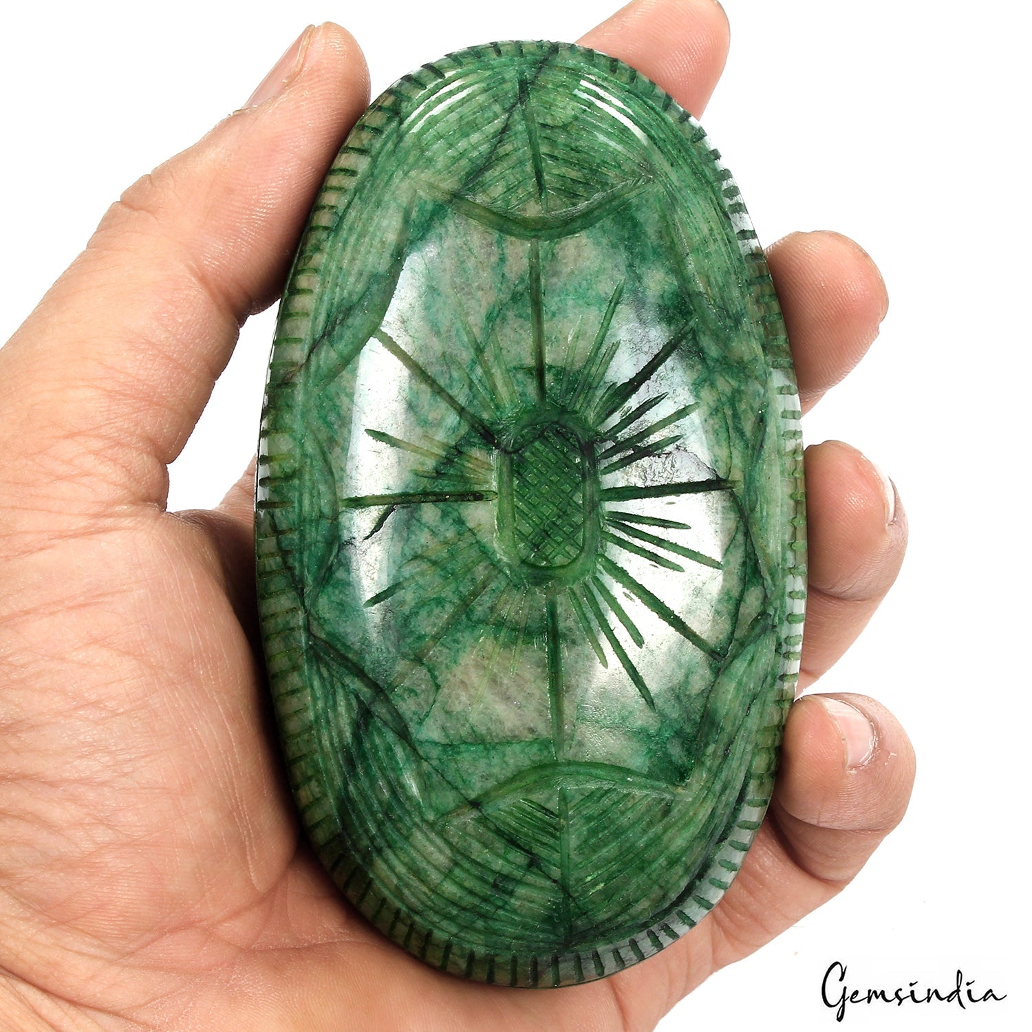 2200 Ct Natural Green Brazilian Emerald Oval Cut Carving Earth Mined Loose Gems