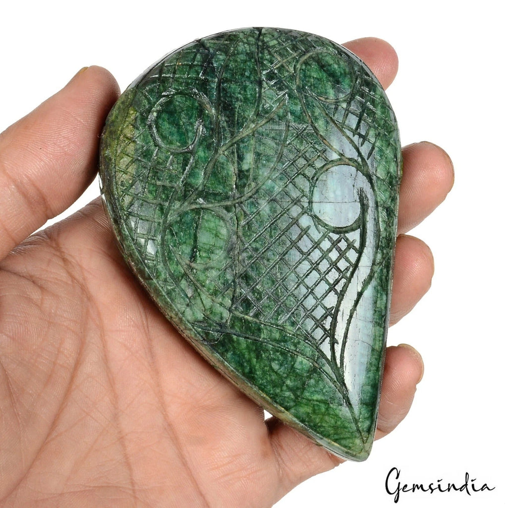 1340Ct Natural Green Emerald Pear Hand Carved Loose Earth mined Gemstone, Brazil