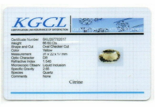 Share Certified 66.60Ct Natural Untreated Yellow Citrine Oval Checker Cut Gem F