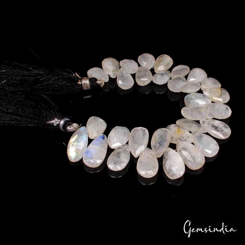 31 Pcs Natural White Moonstone 11mm-16mm Drilled Briolettes Loose Gemstones Lot