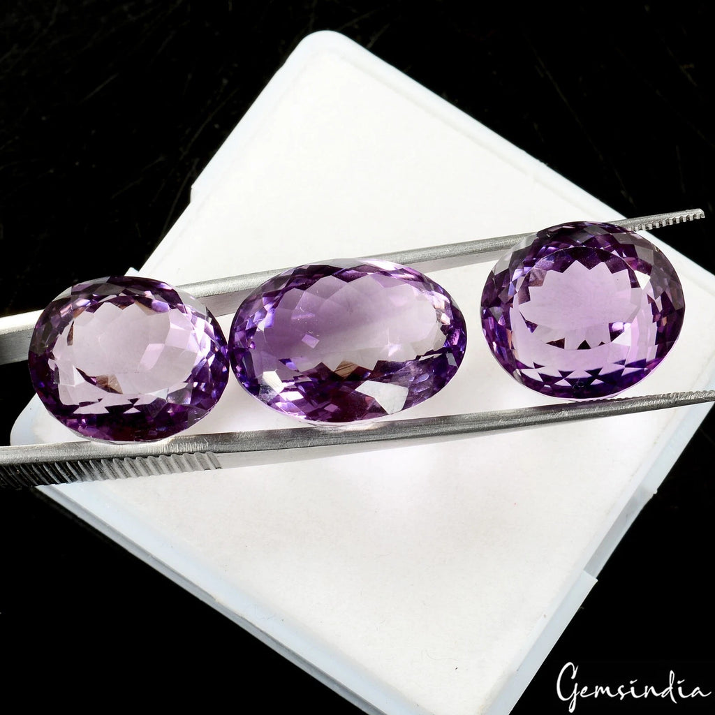 Amethyst Lot, Loose Gemstone, Untreated, Purple — 3 Pieces, 17mm to 21mm, 60.10 Ct, Brazil