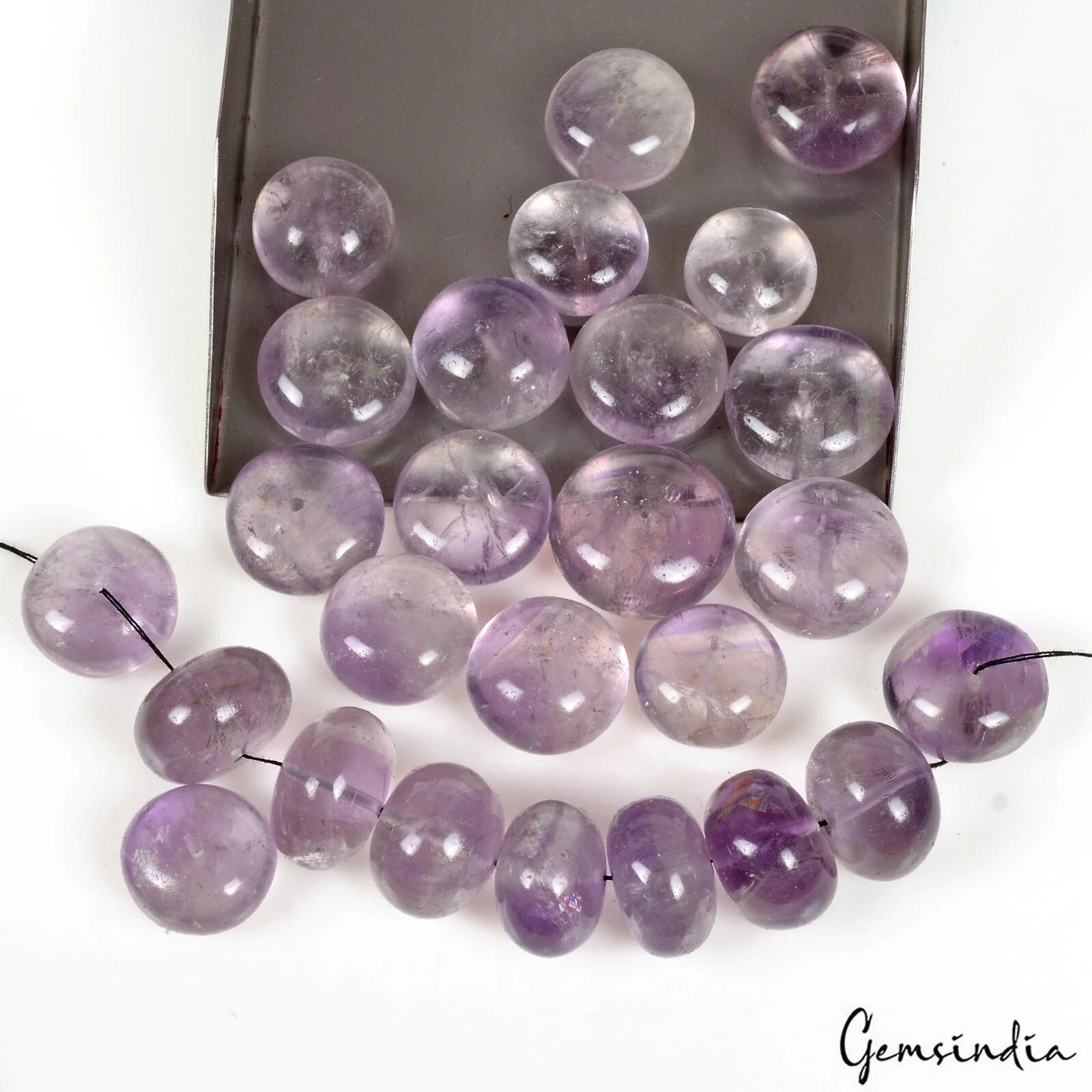 500 Cts/26Pcs Natural Untreated Purple Amethyst Round Cab Drill Bead For Jewelry