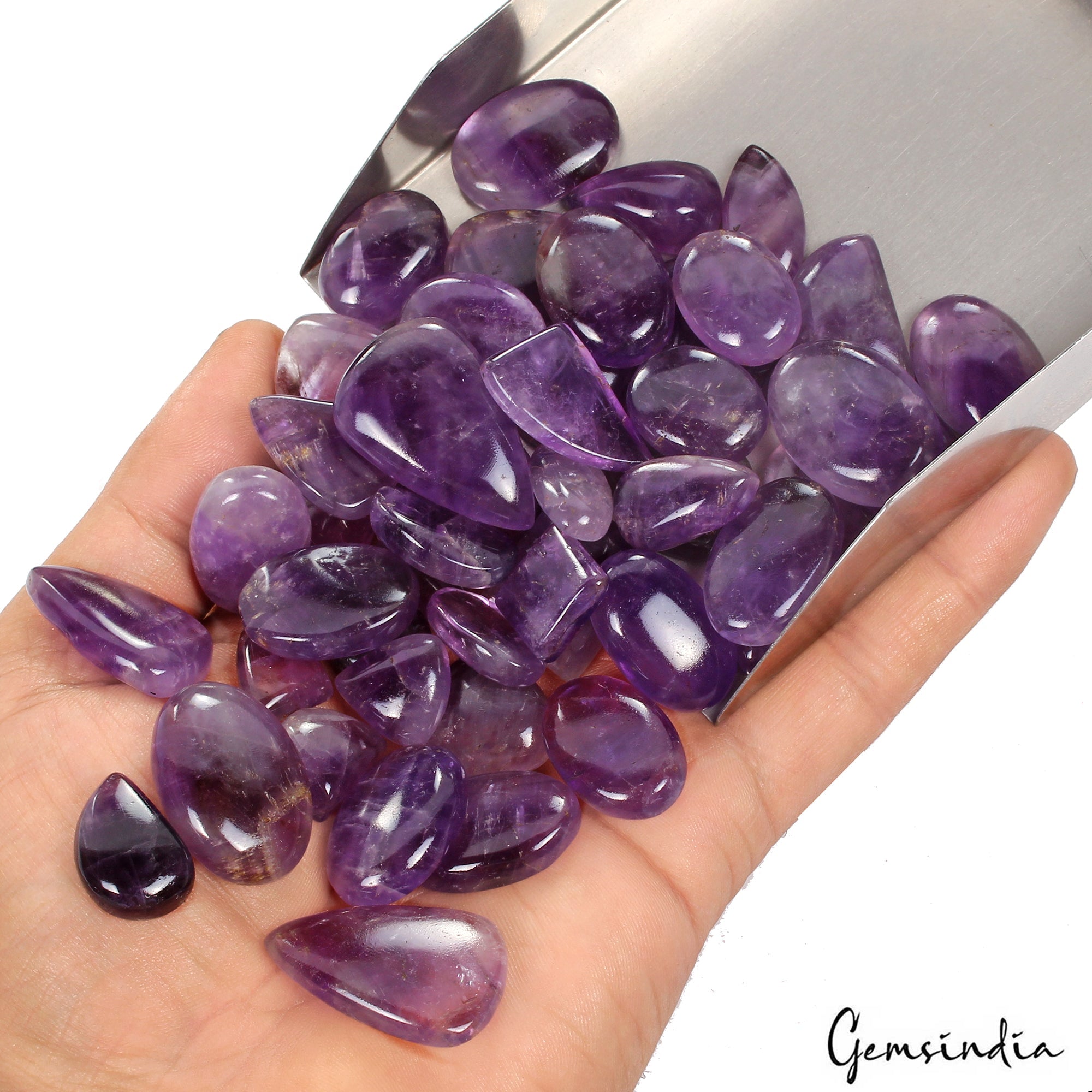 900 Cts/47 Pcs Natural Untreated Purple Amethyst Mix Cab Loose Gems For Jewelry
