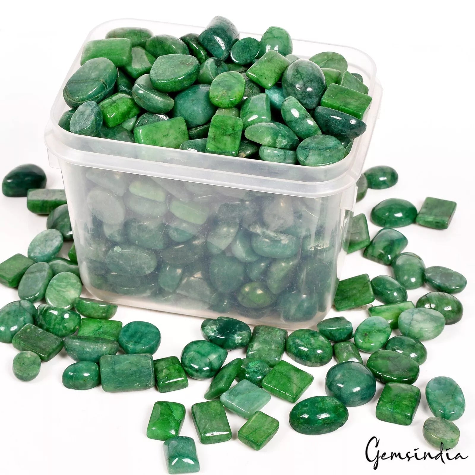 Certified 1 Kg Natural Green Emerald Mix Cabochon Loose 10-21mm Gemstones~370 Pc