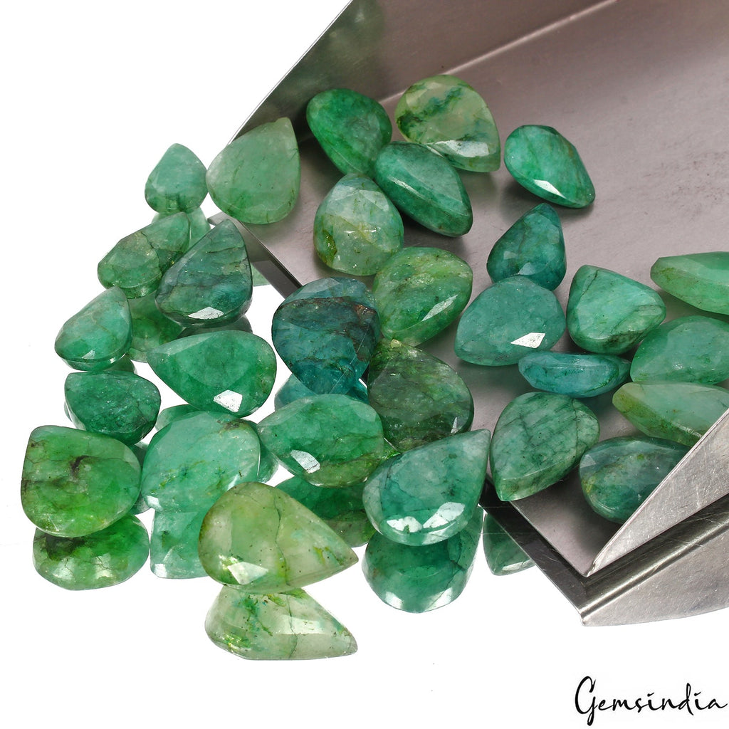 300 Cts/29 Pcs Natural Brazilian Green Emerald Pear Faceted Cut Gems For Jewelry