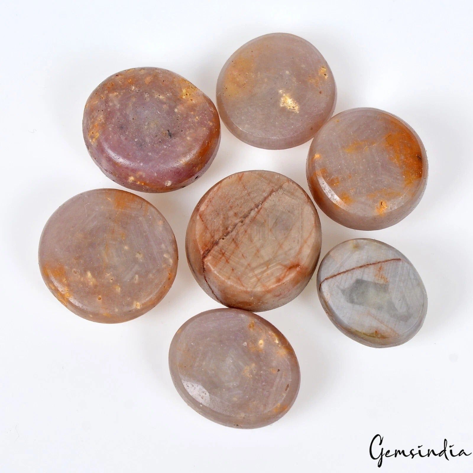 Star Sapphire Lot, Cabochon, Untreated, Brown — 7 Pieces, 14mm to 17mm, 140 Ct, Madagascar