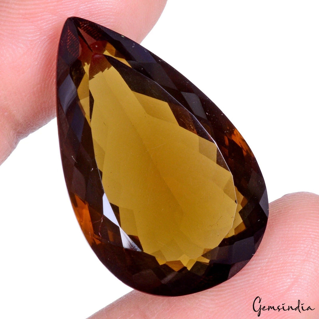 Certified 49.20 Cts Natural Untreated Brazilian Beer Quartz Citrine Pear Cut Gem