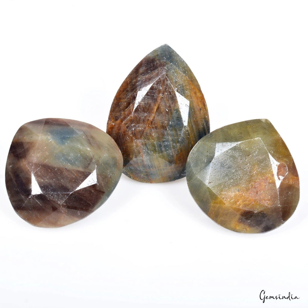 700 Ct Natural Brown Blue Sapphire Loose Untreated Mix Cut Gemstones Lot ~ 3 Pcs