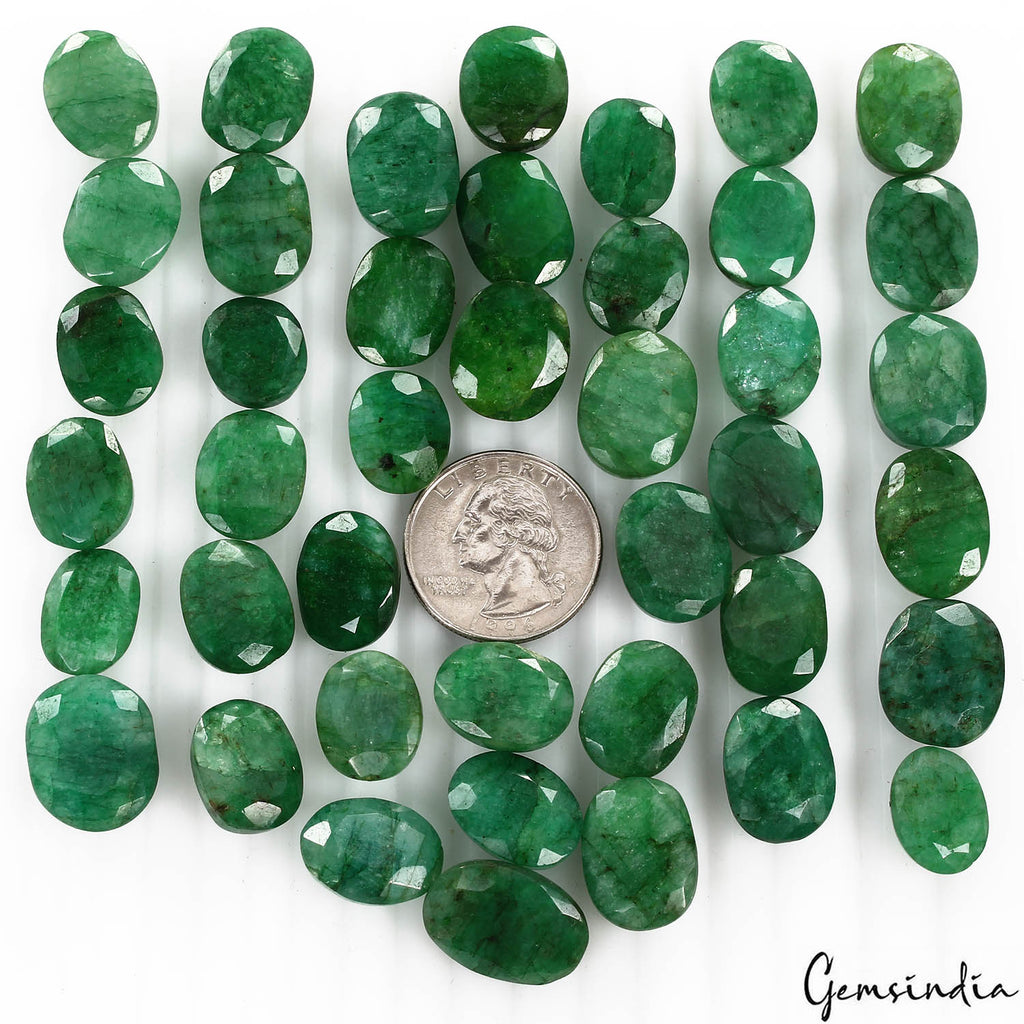 Emerald Lot, Loose Gemstone, Oval Faceted Cut, Color Enhanced — 42 Pieces, 15mm to 19mm, 550 Ct, Colombia