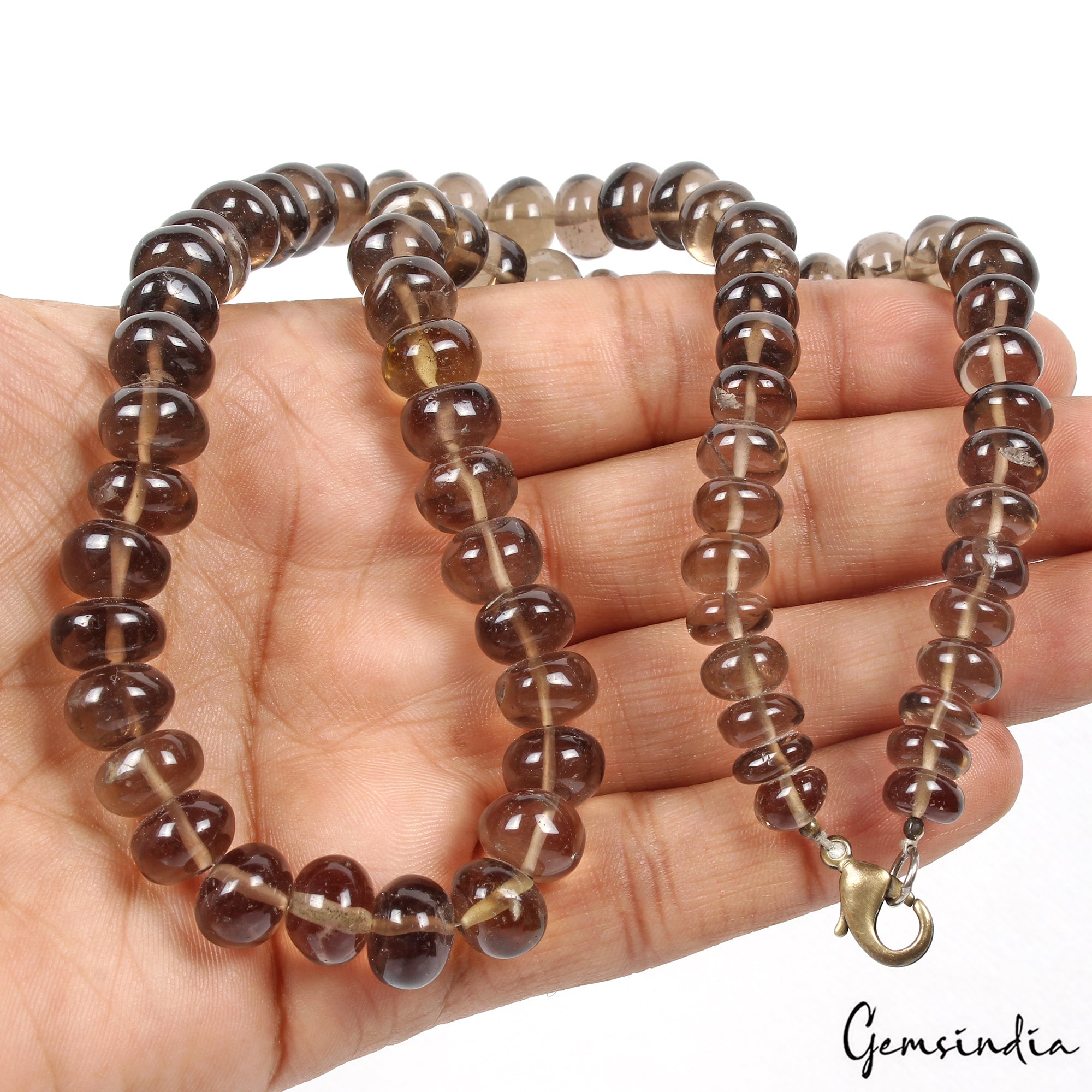 370 Cts Natural Untreated Brown Smoky Quartz Round Beaded Single Strand Necklace