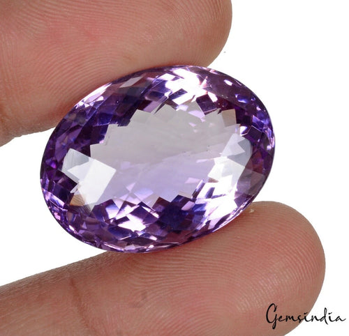Amethyst Loose Gemstone, Oval Checker Cut, Untreated — 25x19x13 mm, 38 Ct, Brazil