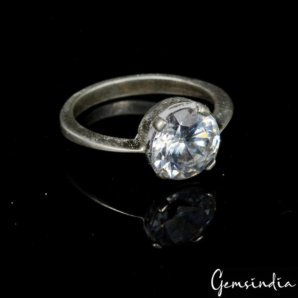 Cubic Zirconia Sterling Silver Ring, Lab Created, White — Size 5 US, 11.70 Ct (2.30 g), India