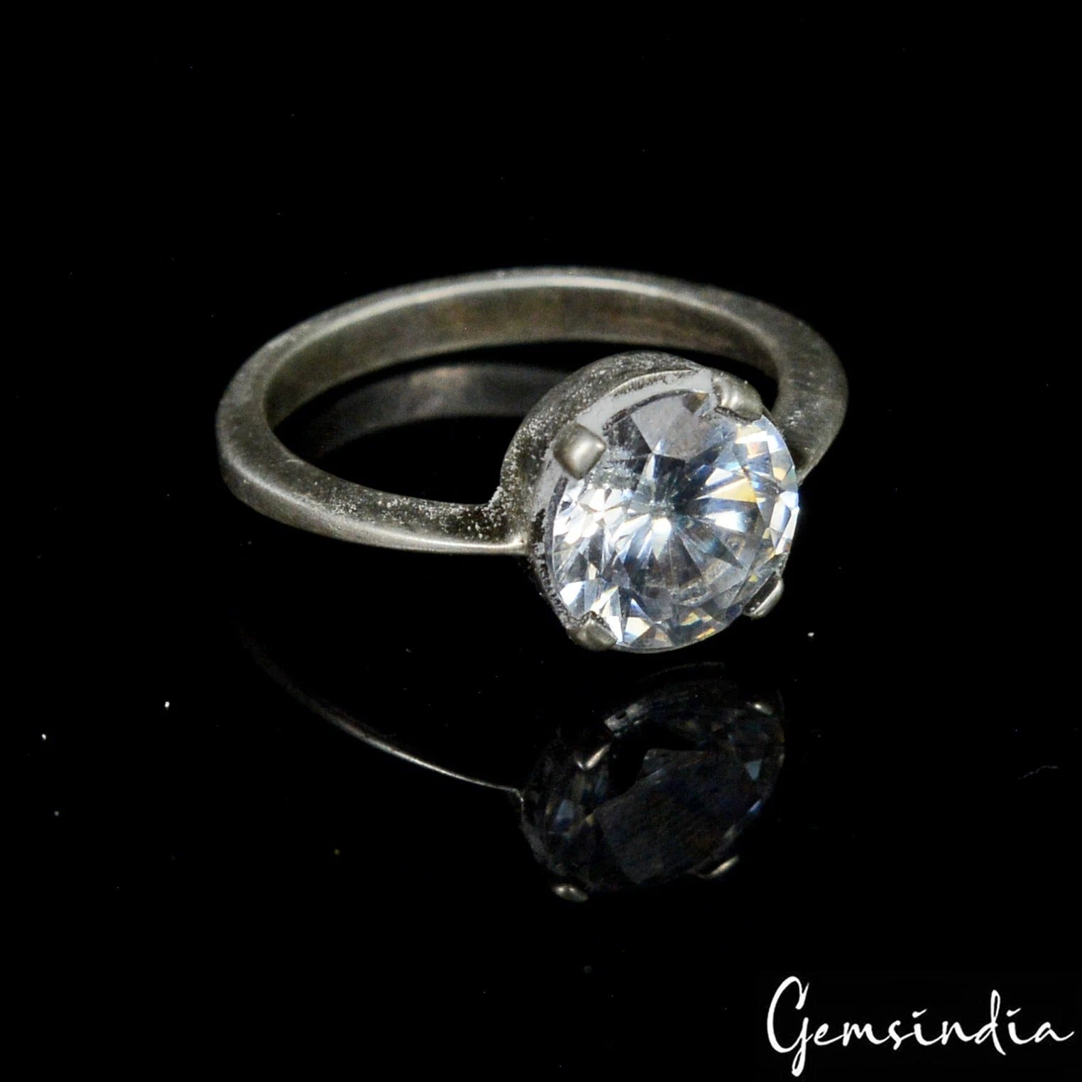 Cubic Zirconia Sterling Silver Ring, Lab Created, White — Size 5 US, 11.70 Ct (2.30 g), India