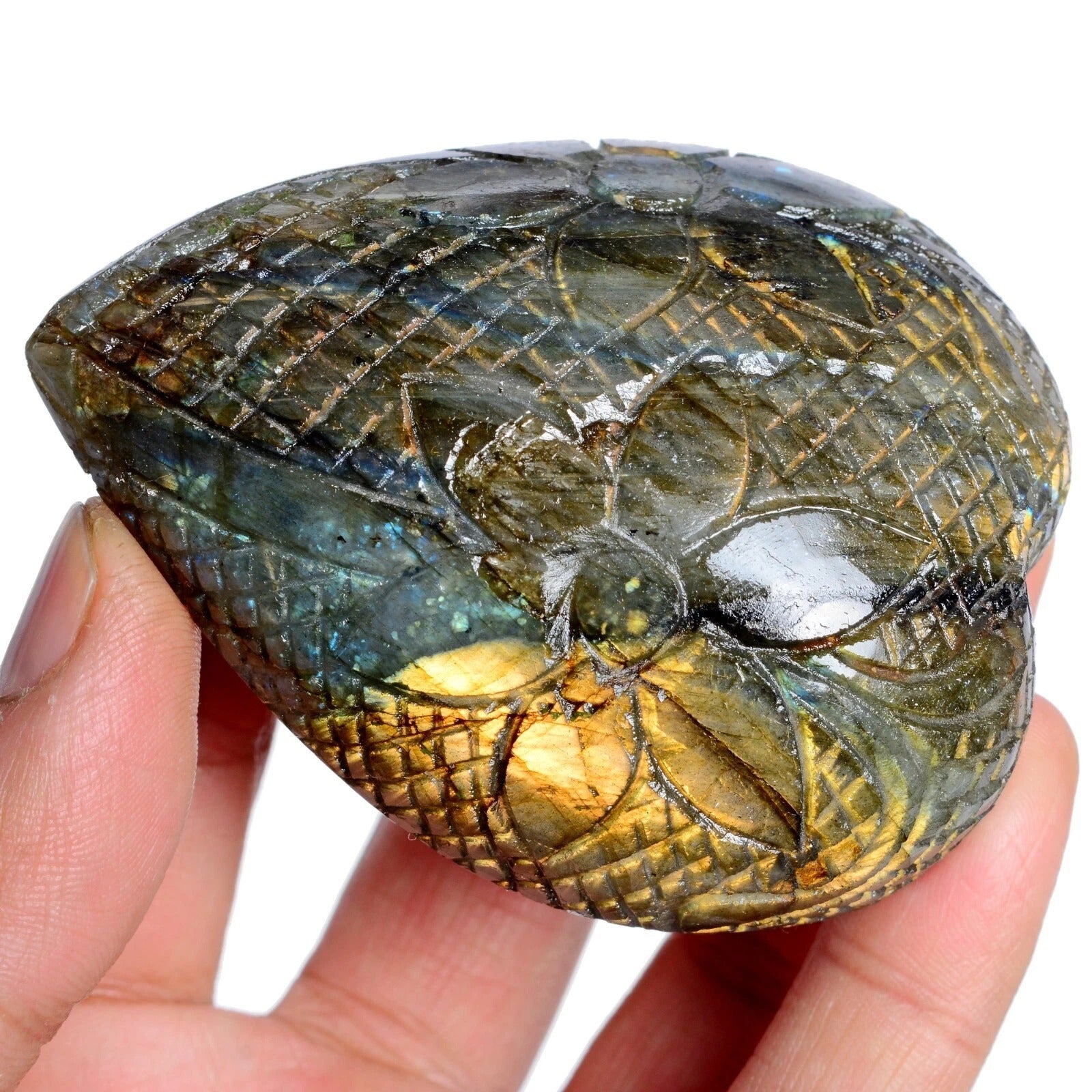 Natural Golden Fire Labradorite Hand Carved Heart Shape Certified Gem~1030 Cts