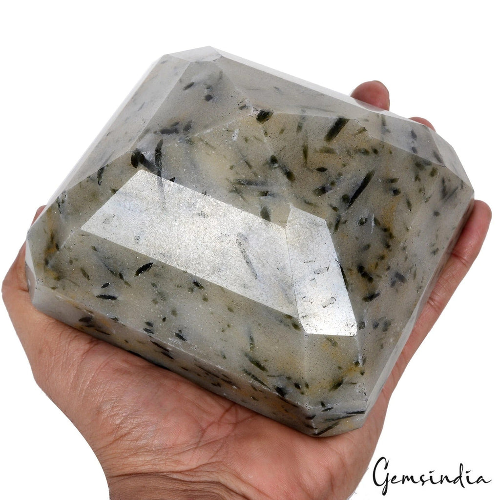 2 Kg Natural Untreated Rutilated Quartz Black Needle Octagon Cut Museum Size Gem