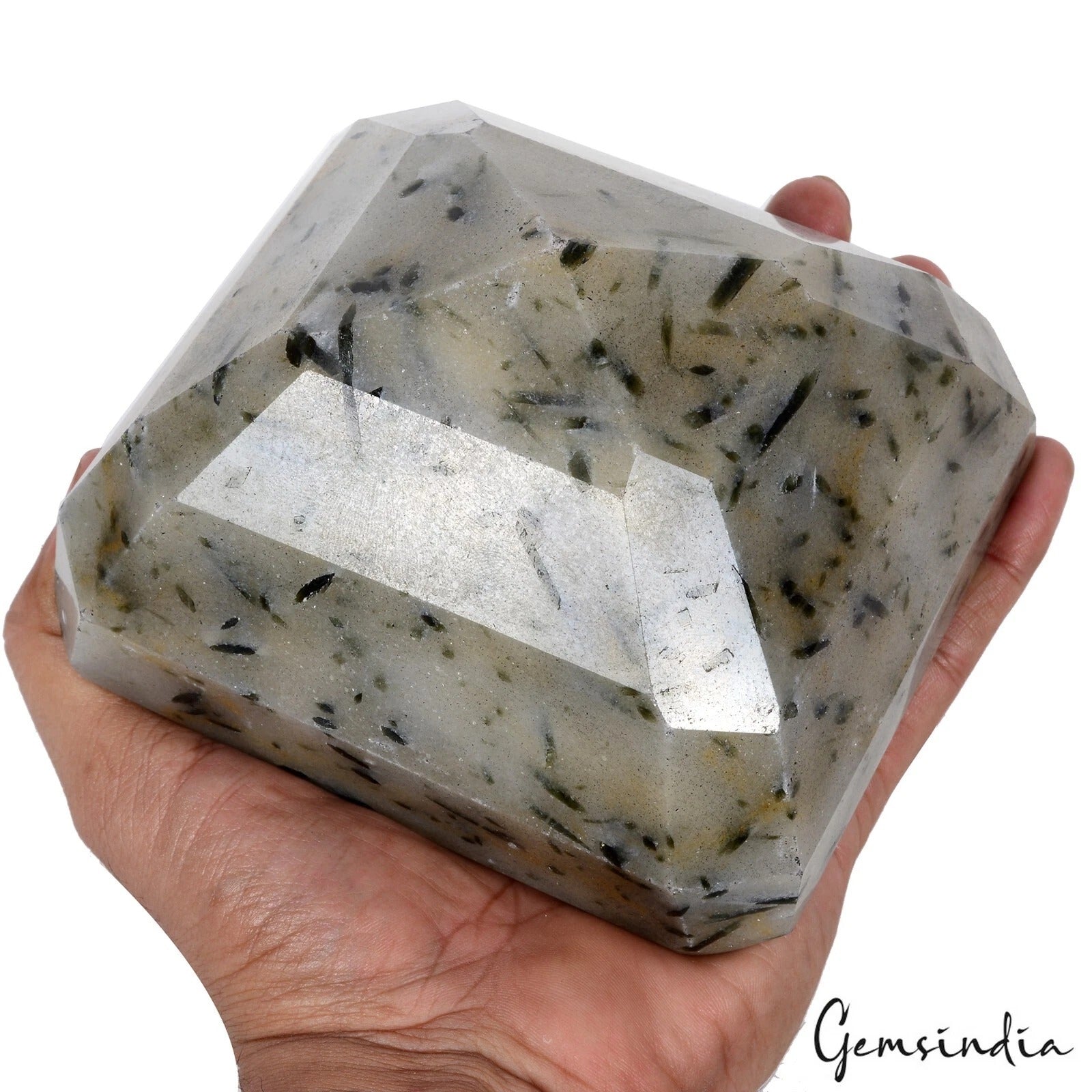 2 Kg Natural Untreated Rutilated Quartz Black Needle Octagon Cut Museum Size Gem