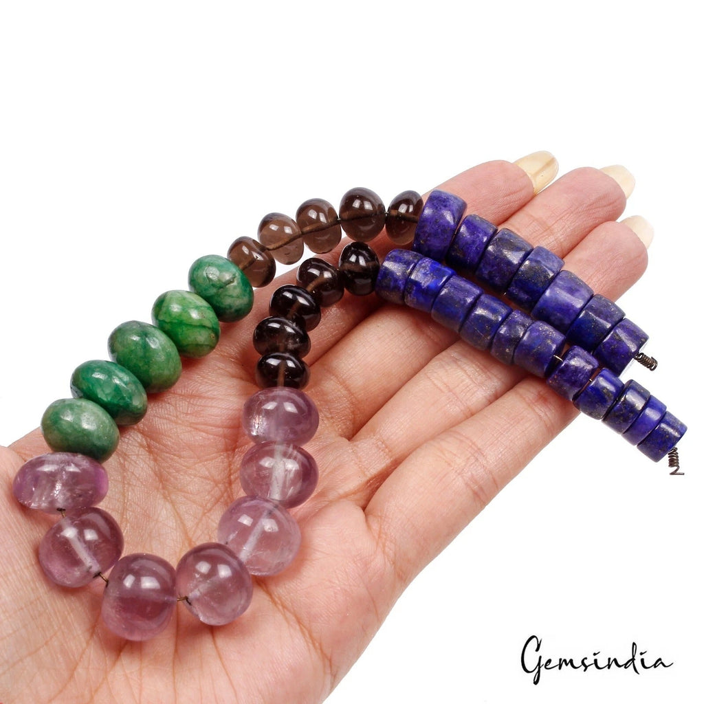 500 Ct/52 Pcs Natural Multi Color Gems Round Drill Beaded 15" Strand For Jewelry