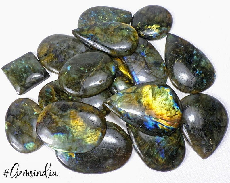 Super Wholesale 2500 Ct/16Pcs Natural Yellow/Blue Shine Labradorite Mix Cab Gems