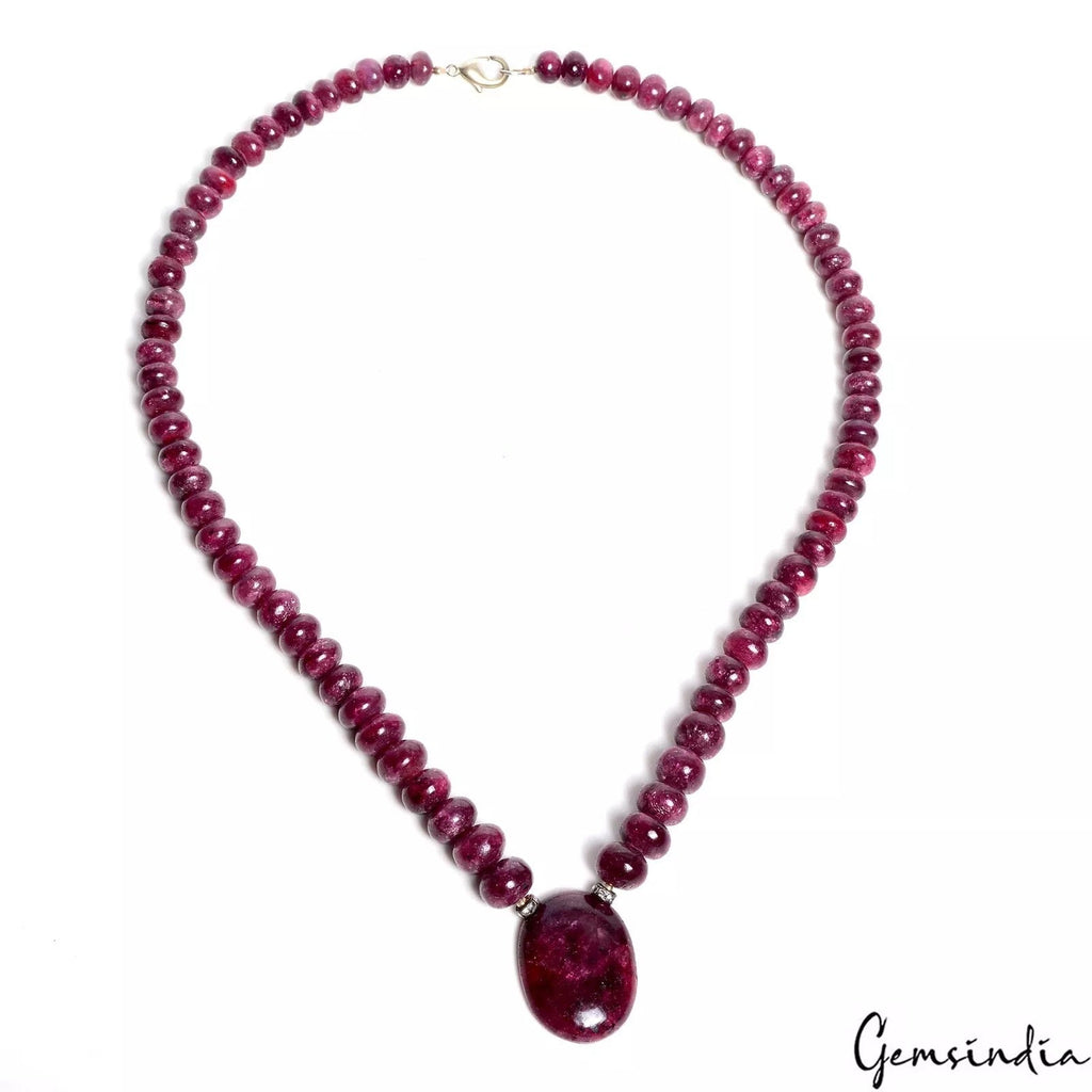 560 Cts Natural Dark Red Ruby Gems Round Cab Beaded Handmade Necklace 20" Long
