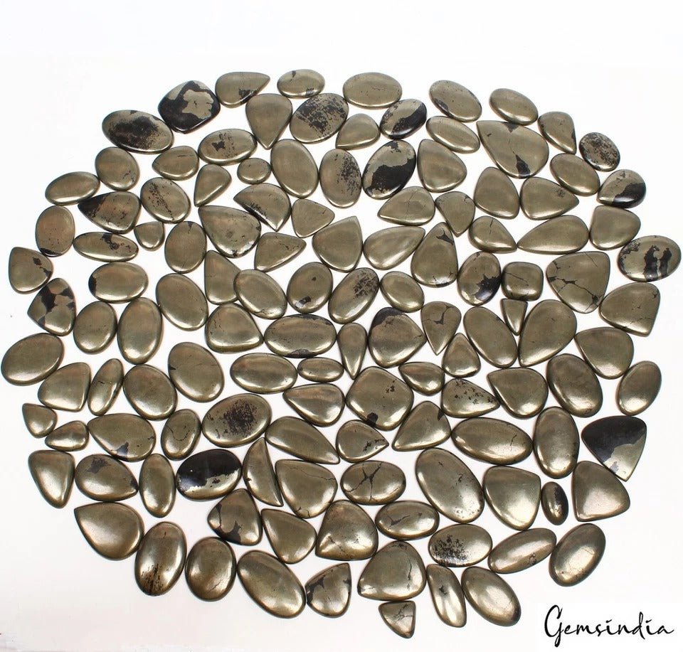 Pyrite Lot, Cabochon, Untreated, Gold — 125 Pieces, 16mm to 43mm, 5000 Ct (1 Kg)