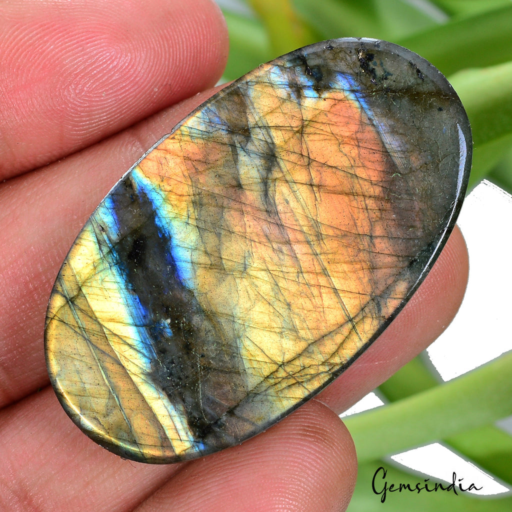 74.20 Ct Natural Peach Pink Blue Labradorite Oval Cab Certified Loose Gemstone