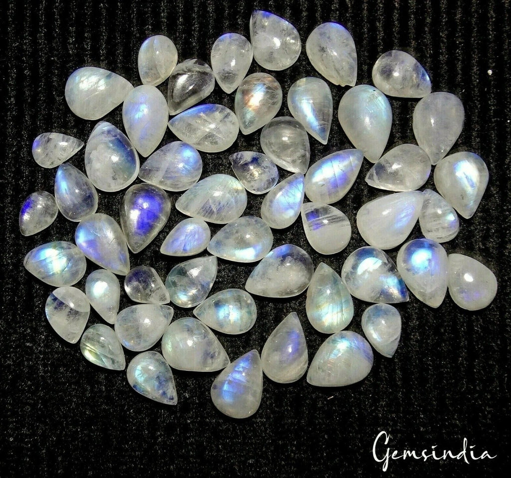 43.20 Ct/50 Pcs Natural Untreated Blue Shine Moonstone Pear Cab Gems For Jewelry