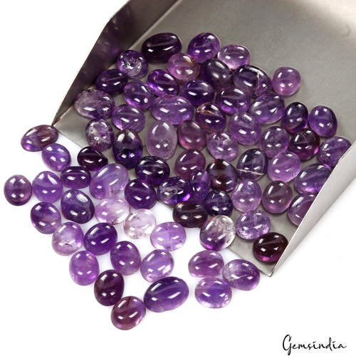 Amethyst Lot, Cabochon, Untreated, Purple — 68 Pieces, 9mm to 14mm, 290.00 Ct