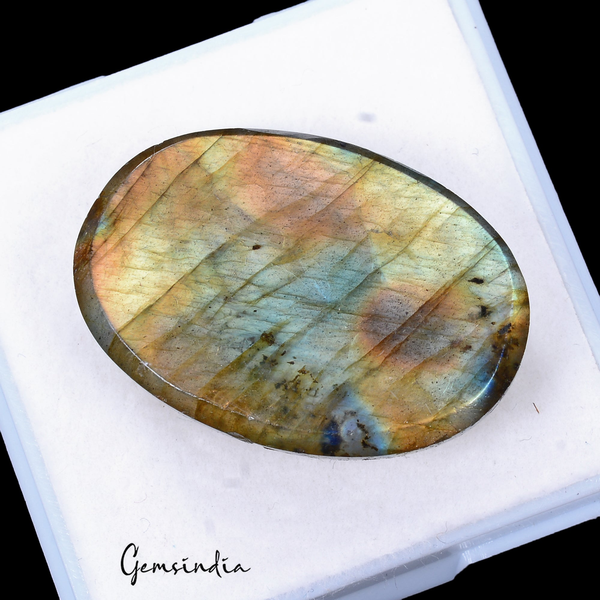 Labradorite Carving, Multi Color — 30x21x8mm, 42.90 Ct