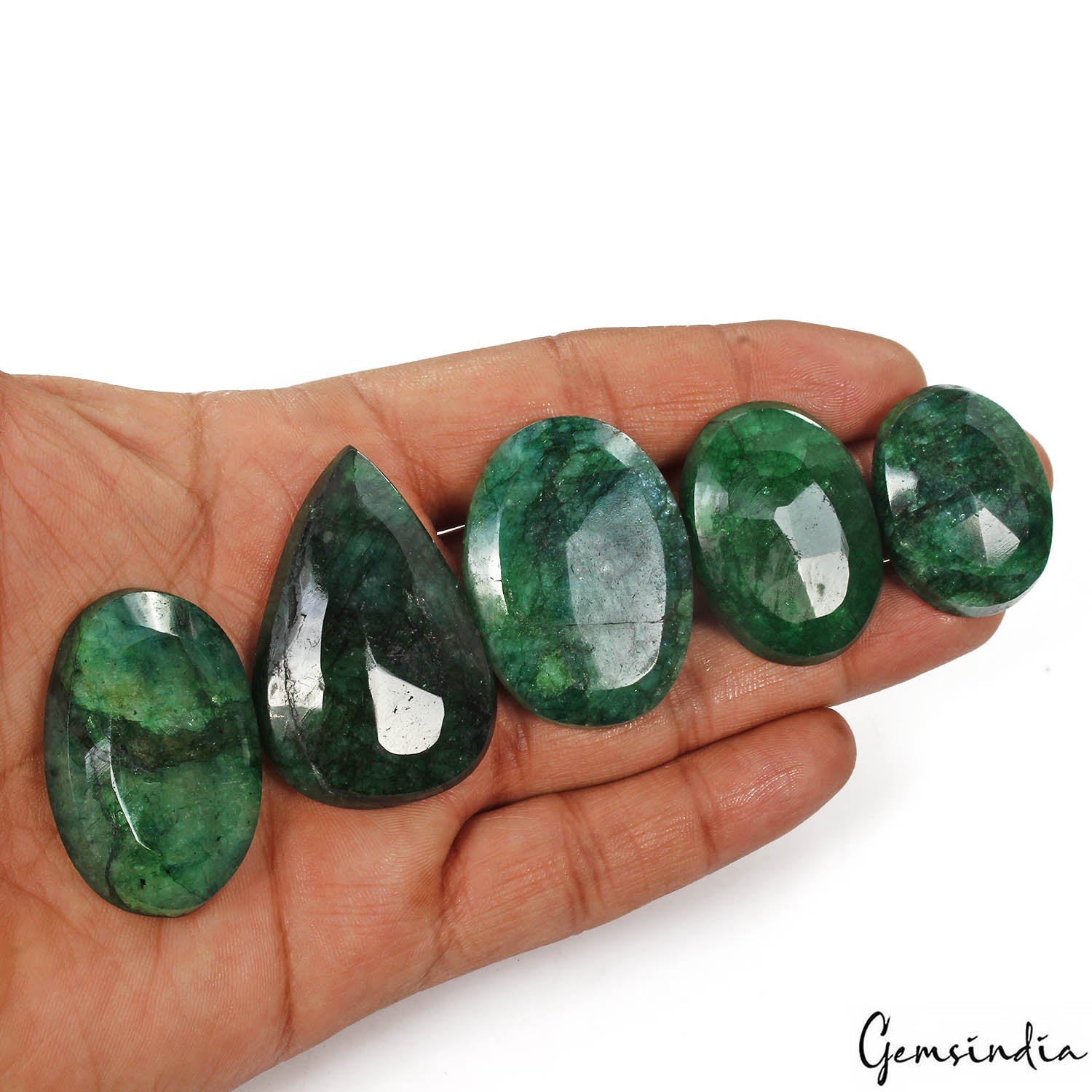 Colombian Emerald Lot, Loose Gemstone, Color Enhanced, Green — 5 Pieces, 31mm to 45mm, 370 Ct, Colombia