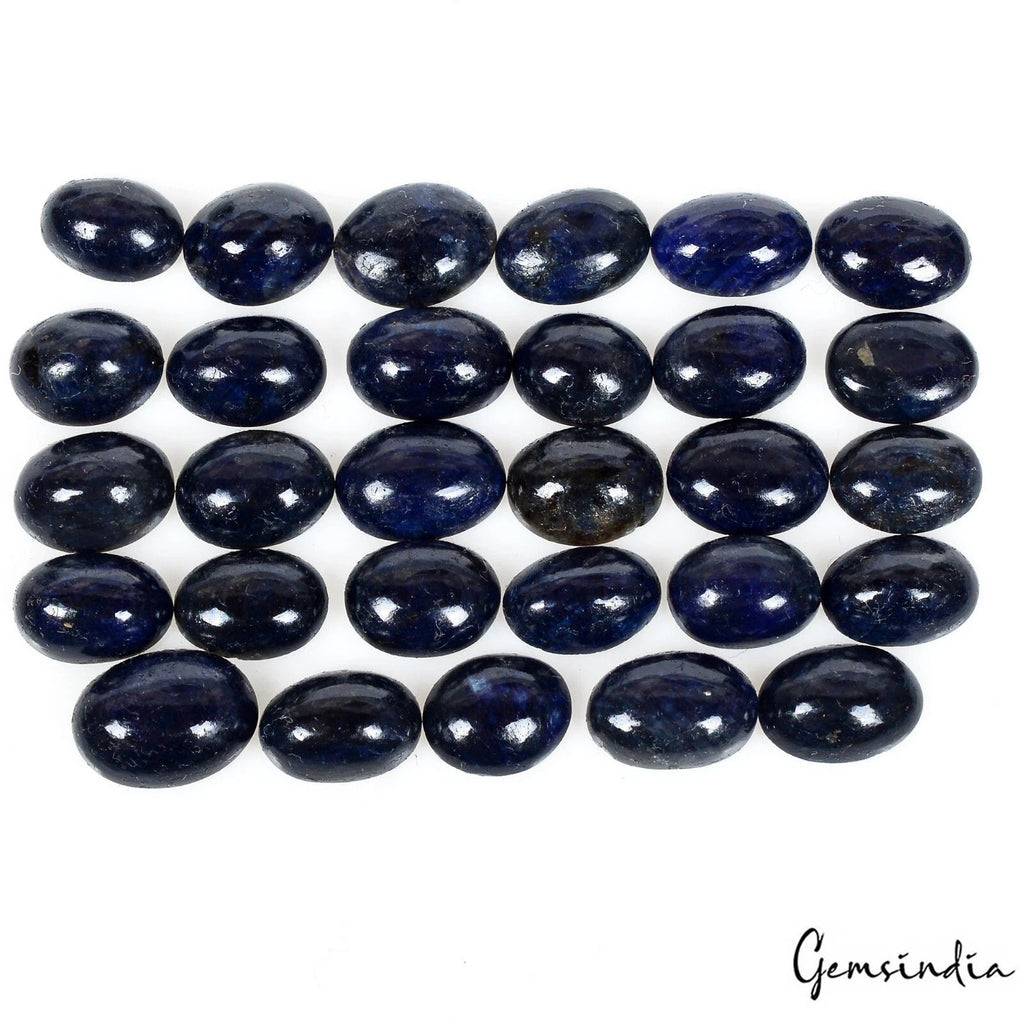 Certified 29 Pcs Natural Dark Blue Sapphire Oval Cab Loose Gemstones For Jewelry