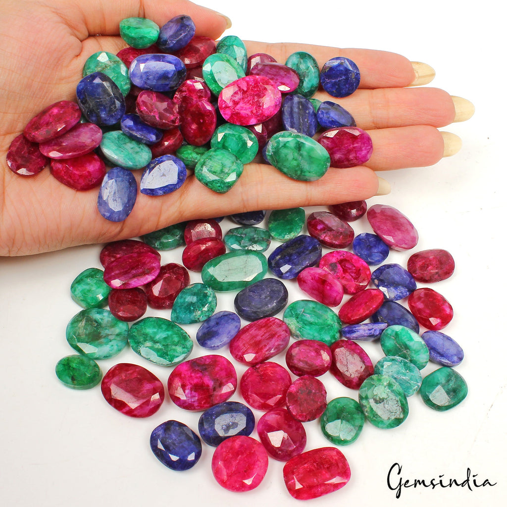 1050 Ct/100 Pcs Natural Blue Pink Beryl Emerald Oval Faceted Loose Wholesale Gem