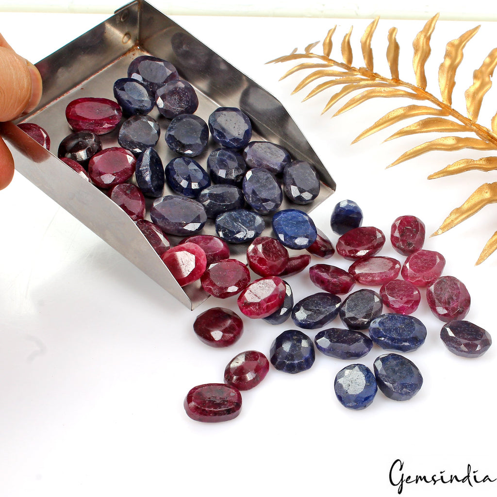 940 Cts/51 Pcs Natural Red Ruby Blue Sapphire Oval Cut Loose Gems For Jewelry