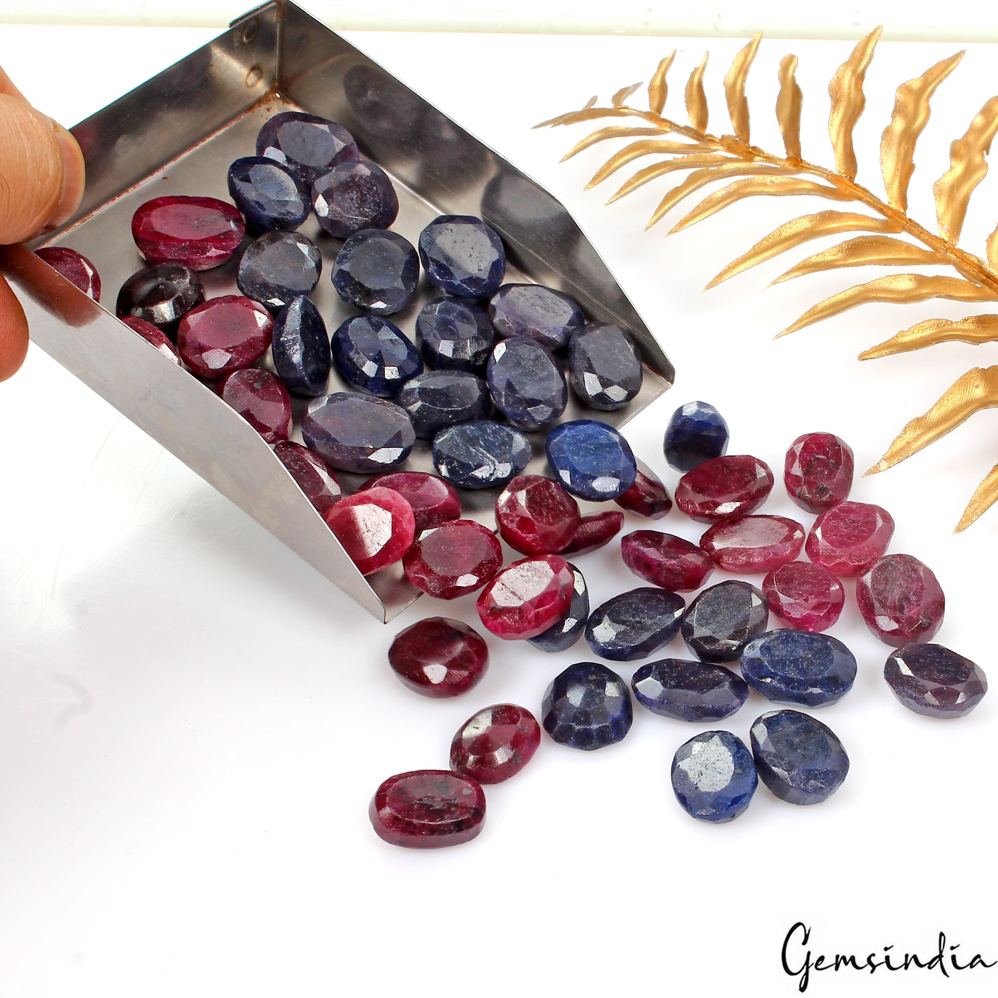 940 Cts/51 Pcs Natural Red Ruby Blue Sapphire Oval Cut Loose Gems For Jewelry