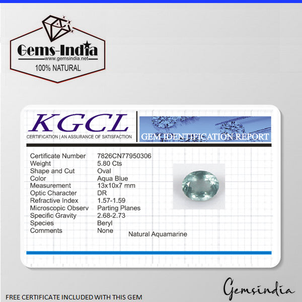 Aquamarine Loose Gemstone, Oval Faceted Cut, Untreated — 13x10x7 mm, 5.80 Ct, Brazil