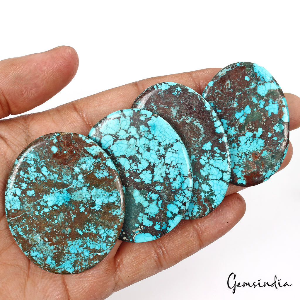 Turquoise Lot, Cabochon, Blue — 4 Pieces, 49mm to 55mm, 500 Ct, India