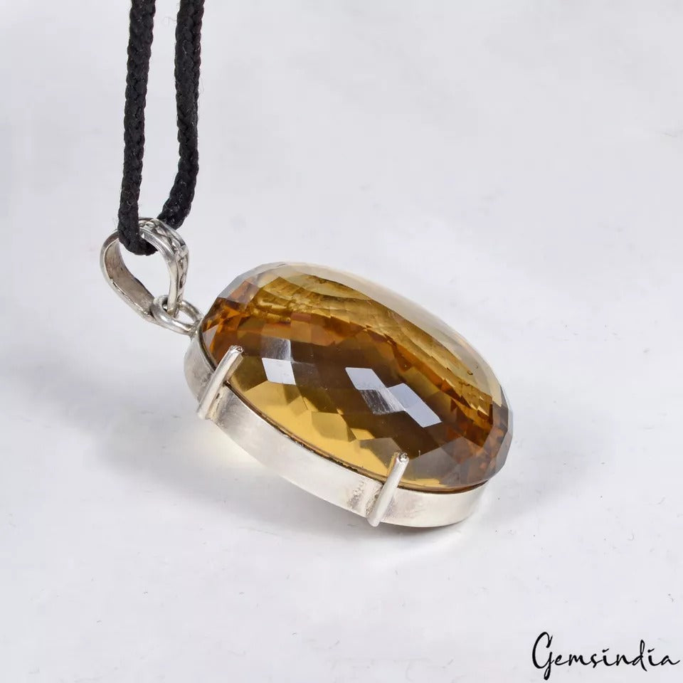 AAA+ Citrine Gemstone Handmade 925 Sterling Silver Jewelry Oval Pendant 16.36 Gm