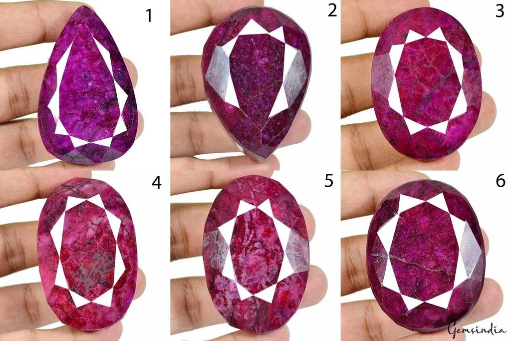 Ruby Lot, Loose Gemstone, Color Enhanced, Pink Red — 6 Pieces, 50mm to 60mm, 2730 Ct, Madagascar