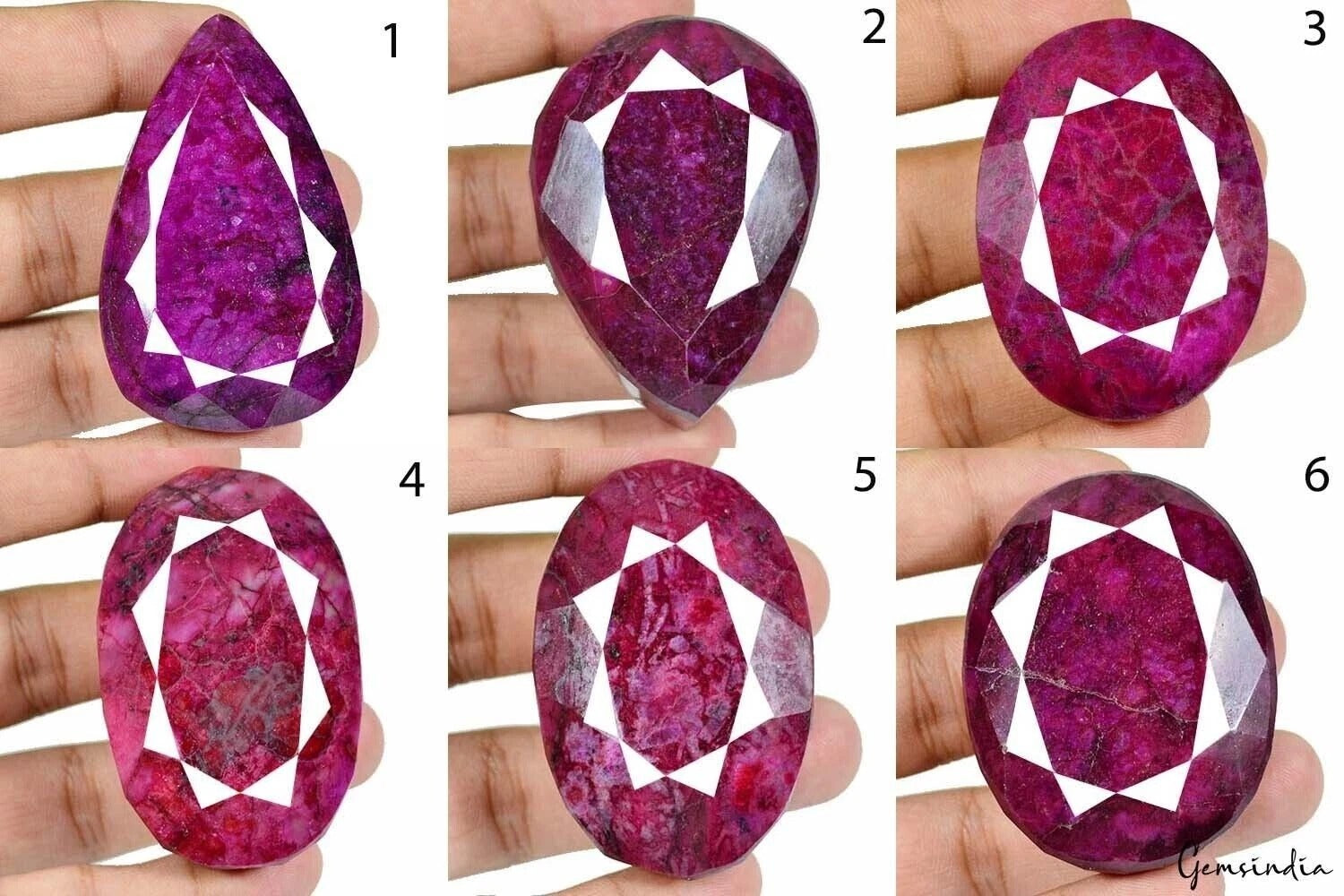 Ruby Lot, Loose Gemstone, Color Enhanced, Pink Red — 6 Pieces, 50mm to 60mm, 2730 Ct, Madagascar
