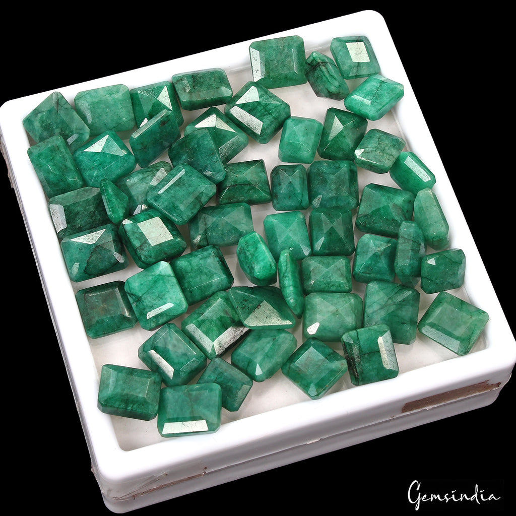 Emerald Lot, Loose Gemstone, Color Enhanced, Green — 54 Pieces, 9mm to 13mm, 320 Ct, Zambia