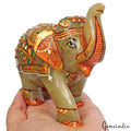 3330 Cts Natural Aventurine Gold Painted Trunk Up Elephant Home Decor/ Sculpture