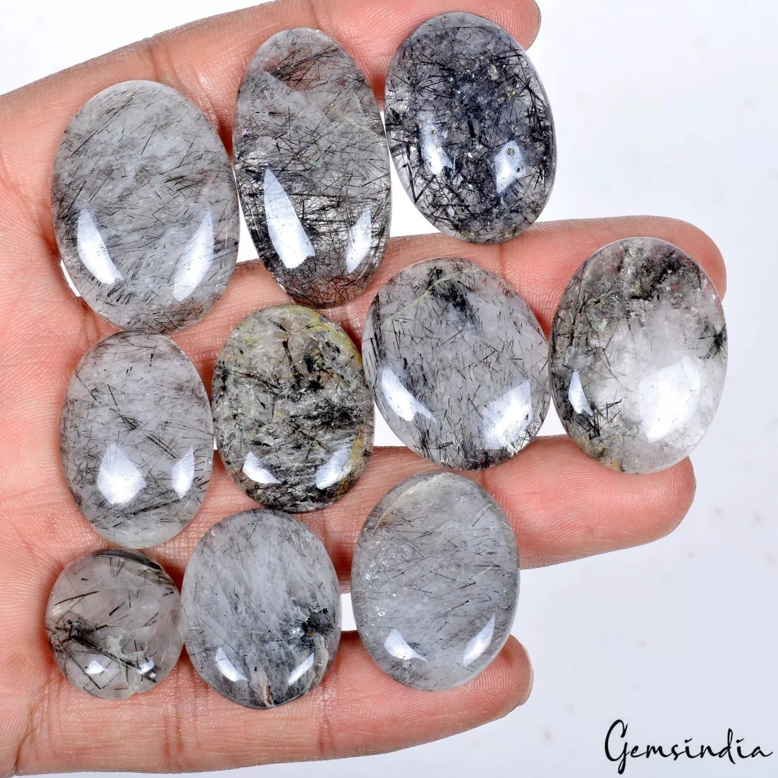 Natural Untreated Black Rutilated Quartz Oval Cab 298.00 Cts Loose Gemstone Lot