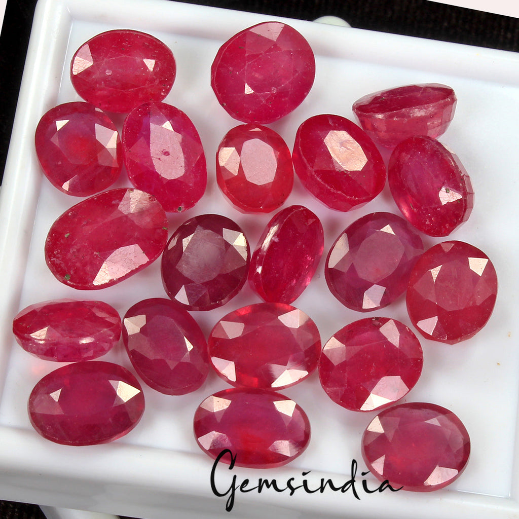 Red Ruby Natural 125.40 Ct 10-14mm Oval Cut Faceted Certified Loose Gemstone Lot