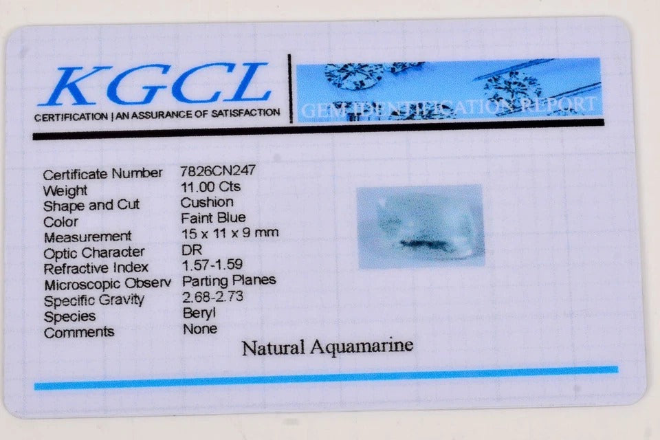 Certified 11 Ct Natural Untreated Blue Aquamarine Cushion Cut Loose Gem For Ring