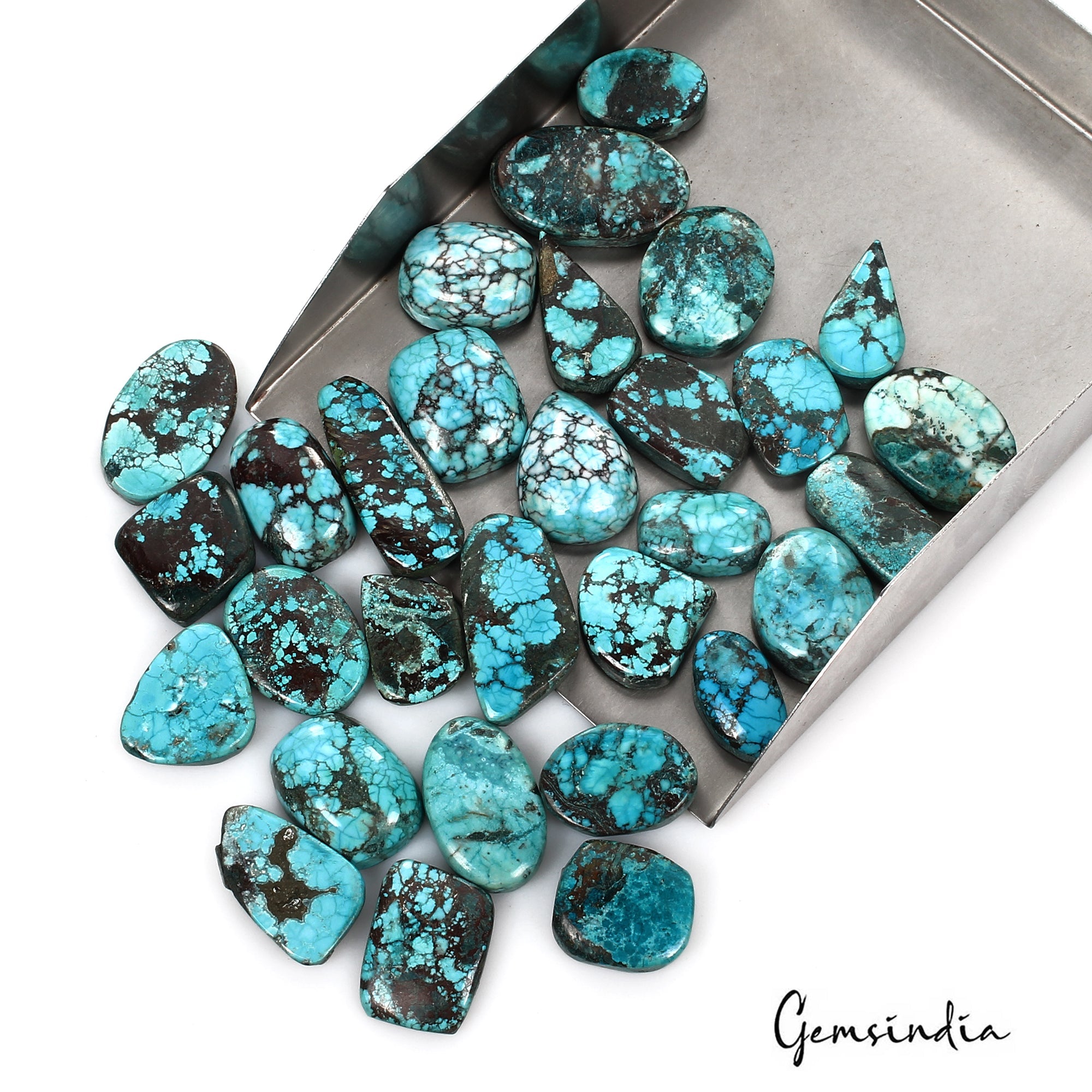 520 Ct Natural Spiderweb Blue Turquoise Oval Cabochon Loose Gemstone Lot 30 Pcs