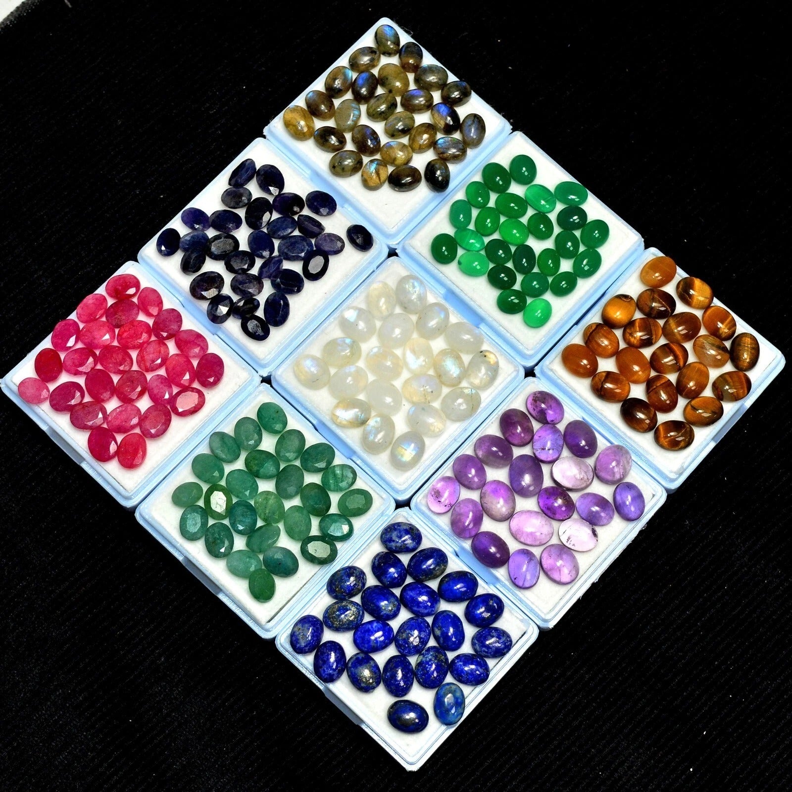 367 Ct/209 Pcs/9 box Full of Natural Multi Color Oval Gems Lot 6-9mm For Jewelry