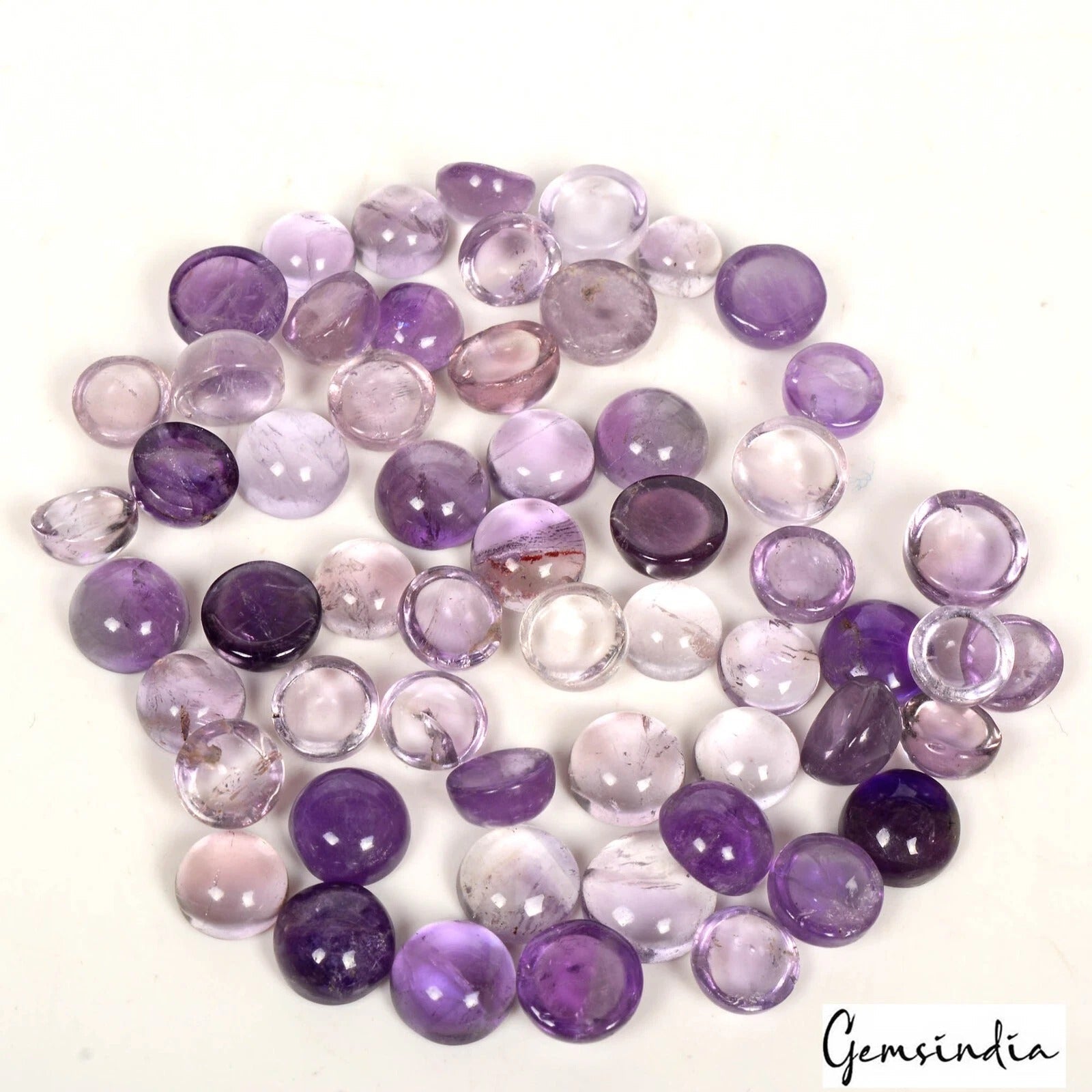 150 Ct/57 Pcs Natural Untreated Purple Amethyst Round Cab Loose Gems For Jewelry