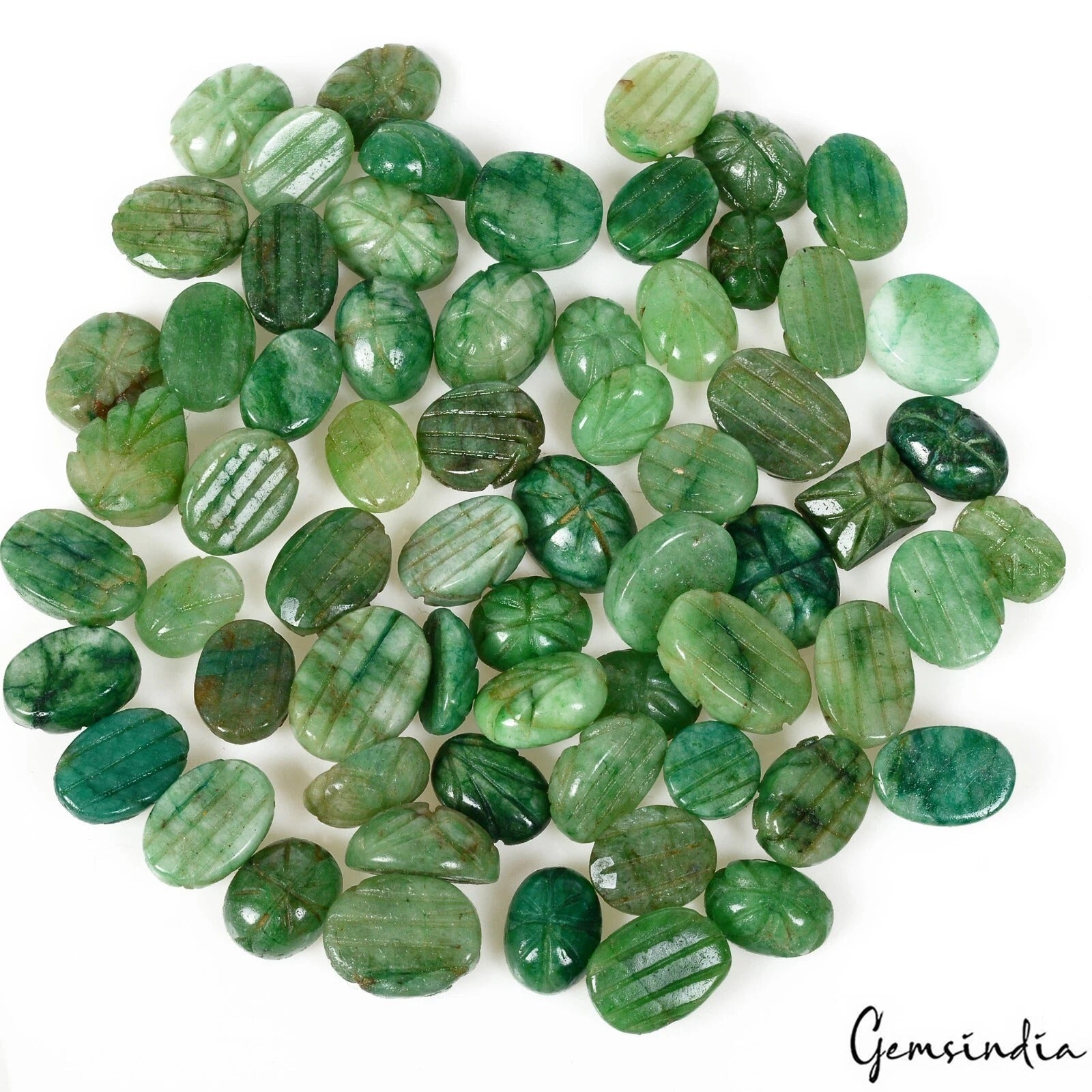 560 Cts/64 Pcs Natural Brazilian Green Emerald Mixed Carved Loose Wholesale Gems