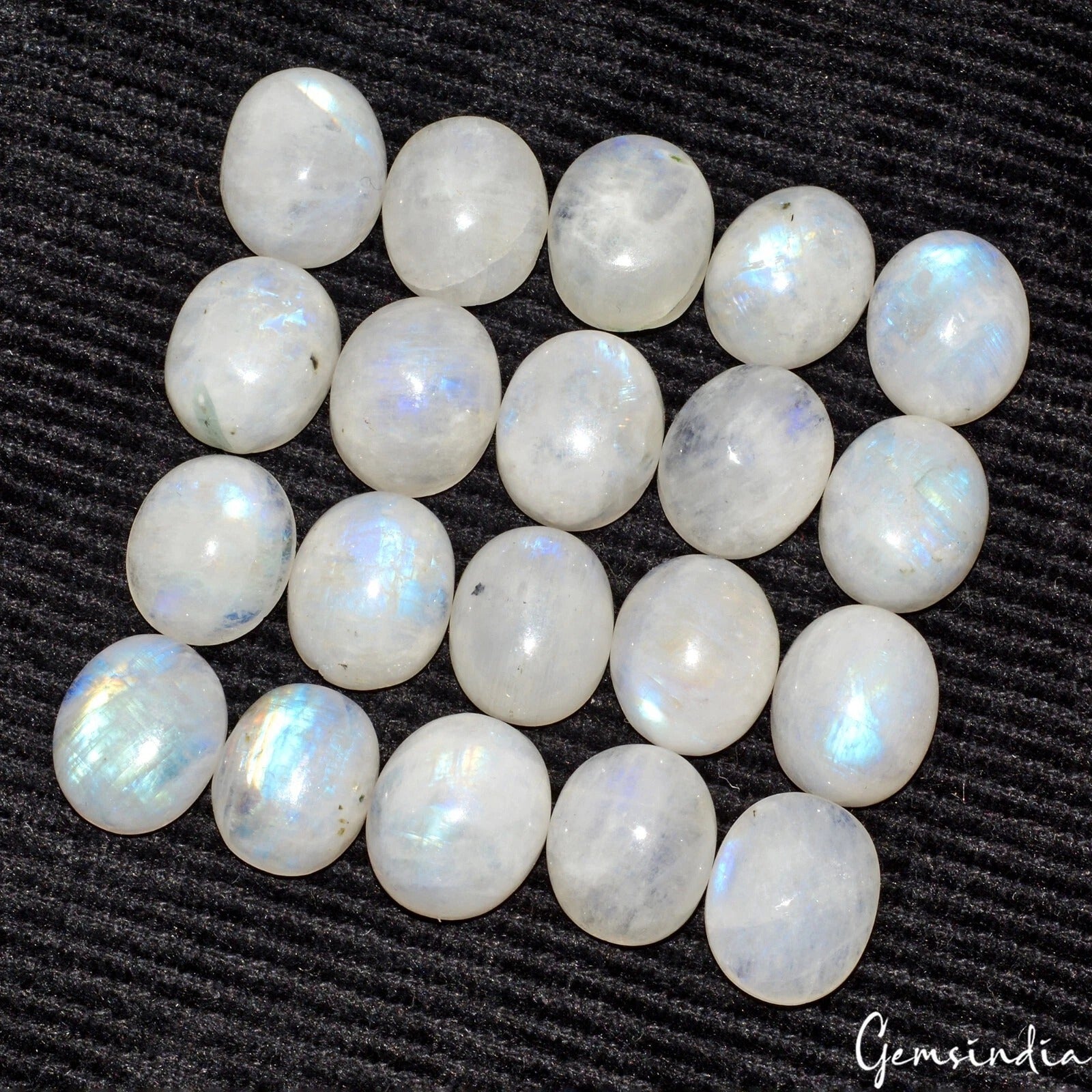 Lot 20 Pcs Natural Rainbow Moonstone Blue Fire 12mmx10mm Oval Cabochon Gemstones